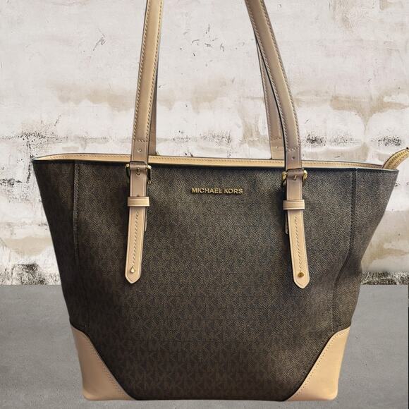 Michael Kors Brown Leather Aria Large Tote Bag - Picture 1 of 7